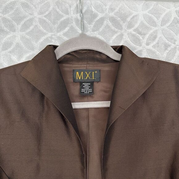 Vtg 100% Silk Jacket Womens 8 Brown Iridescent Open Front Blazer Career Capsule - Picture 3 of 15